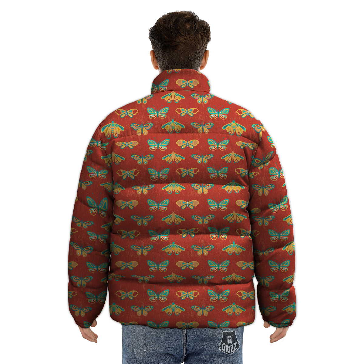Butterfly Monarch Vintage Print Pattern Puffer Jacket-grizzshop