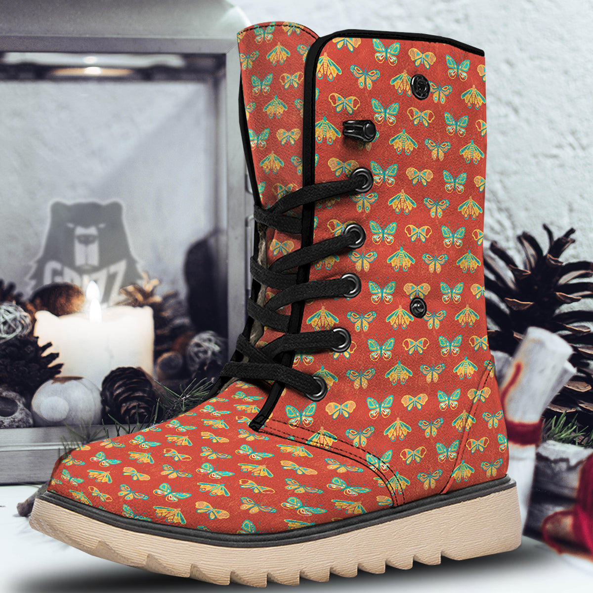 Butterfly Monarch Vintage Print Pattern Snow Boots-grizzshop