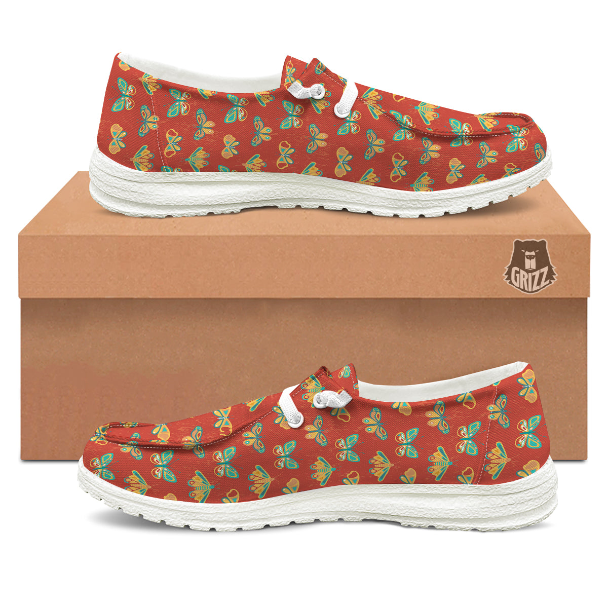 Butterfly Monarch Vintage Print Pattern White Loafers-grizzshop