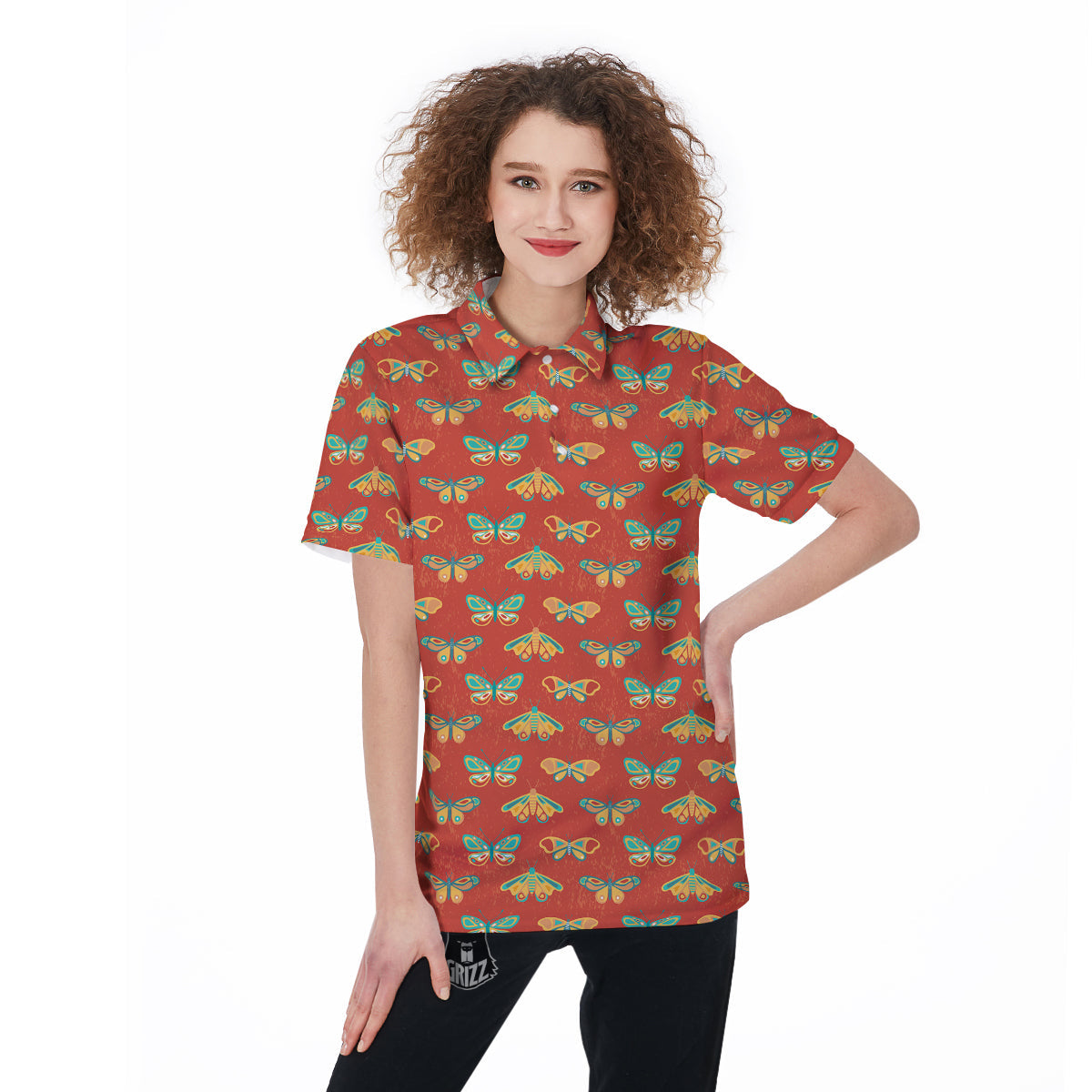 Butterfly Monarch Vintage Print Pattern Women's Golf Shirts-grizzshop