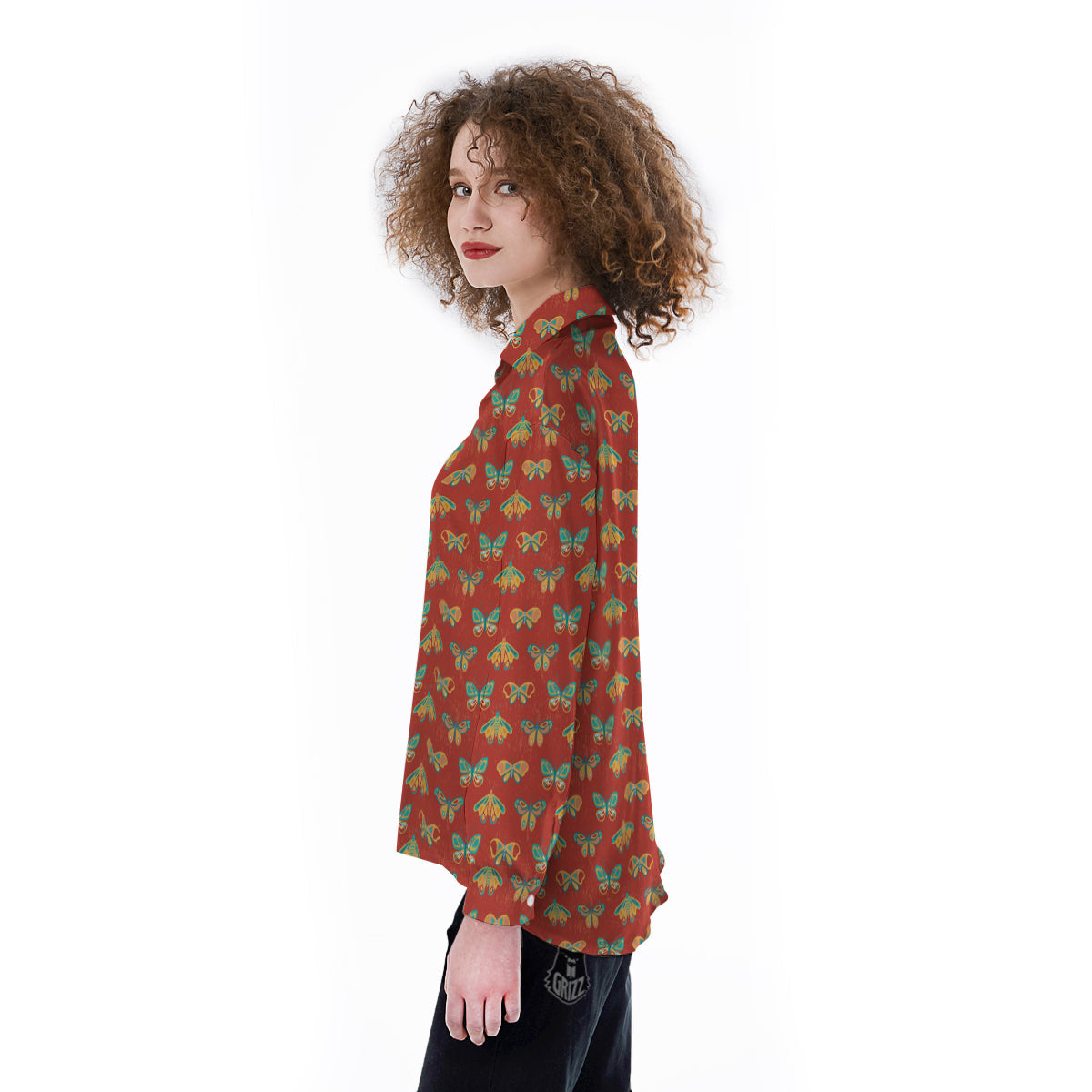 Butterfly Monarch Vintage Print Pattern Women's Long Sleeve Shirts-grizzshop