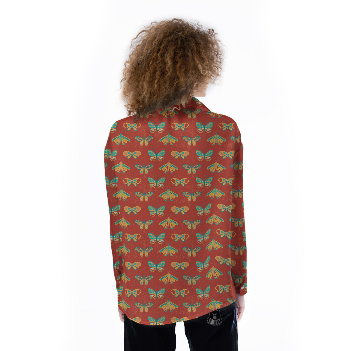 Butterfly Monarch Vintage Print Pattern Women's Long Sleeve Shirts-grizzshop