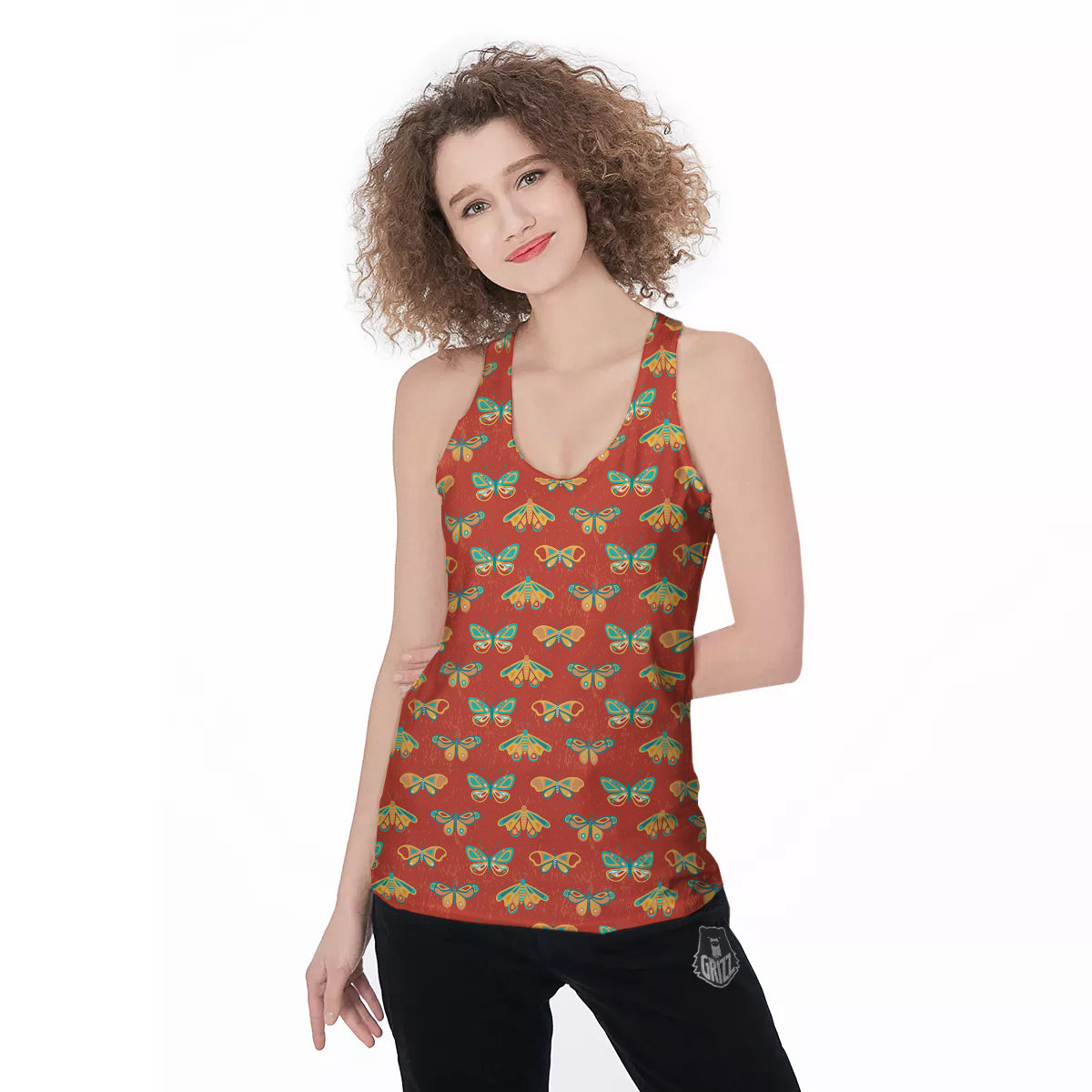Butterfly Monarch Vintage Print Pattern Women's Racerback Tank Top-grizzshop