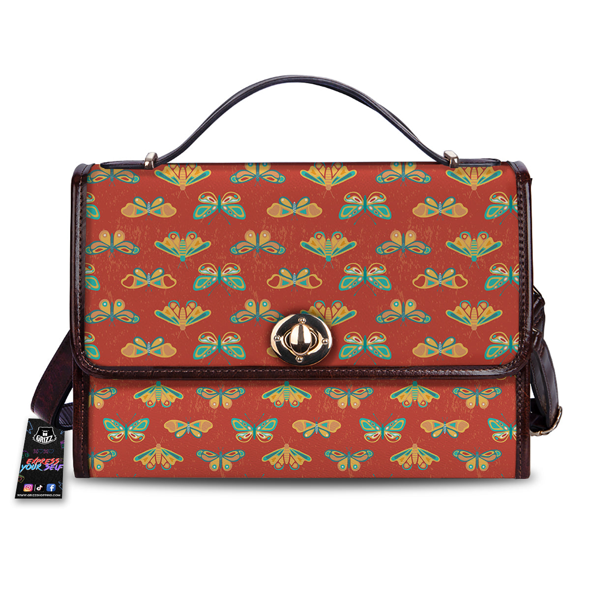 Butterfly Monarch Vintage Print Pattern Women's Satchel Bag-grizzshop