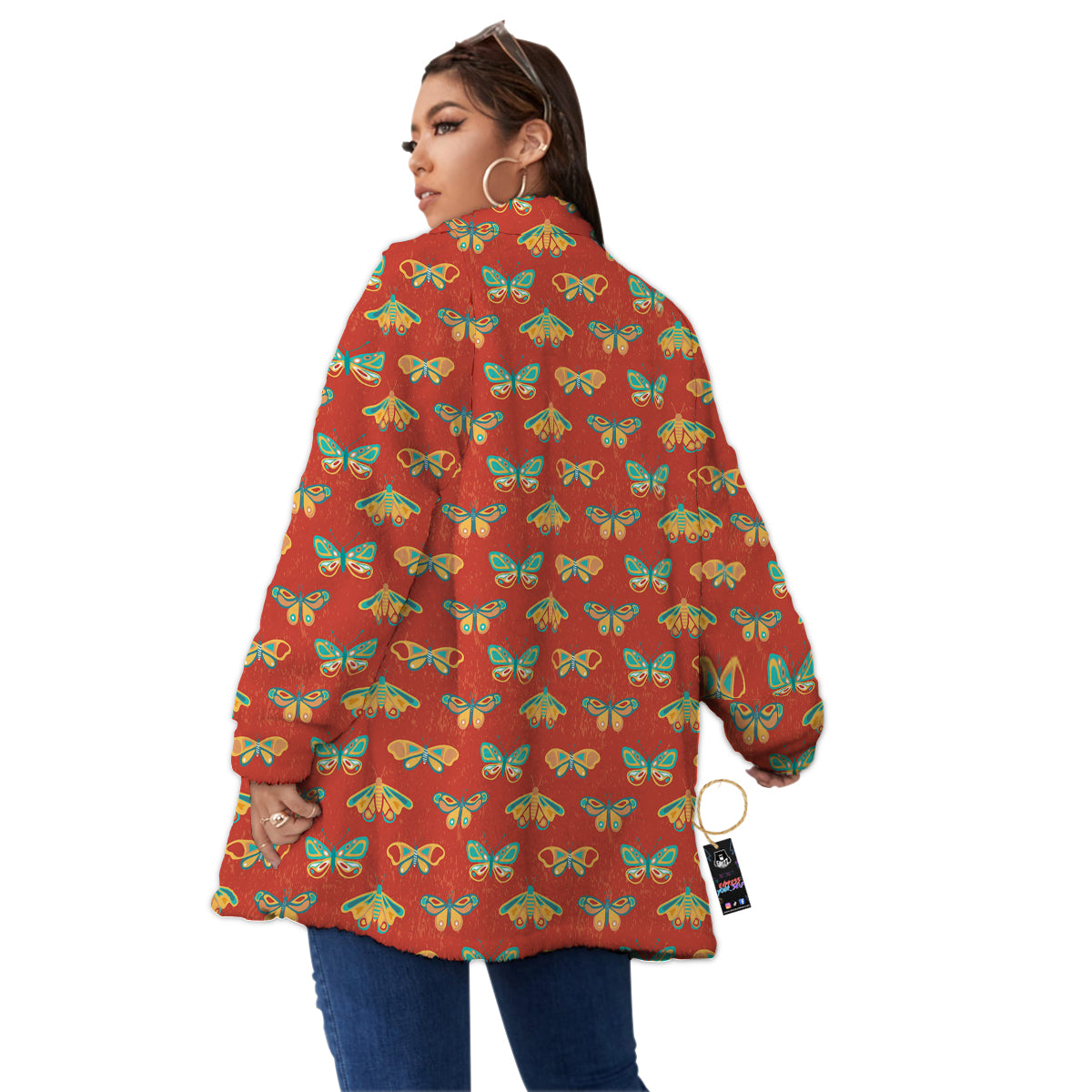 Butterfly Monarch Vintage Print Pattern Women's Sherpa Jacket-grizzshop