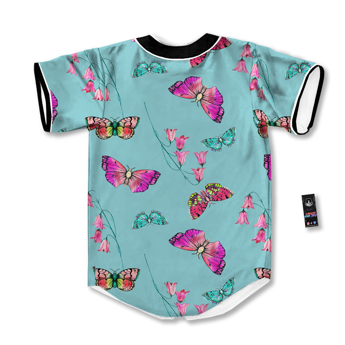 Butterfly Pink And Turquoise Print Pattern Baseball Jersey-grizzshop