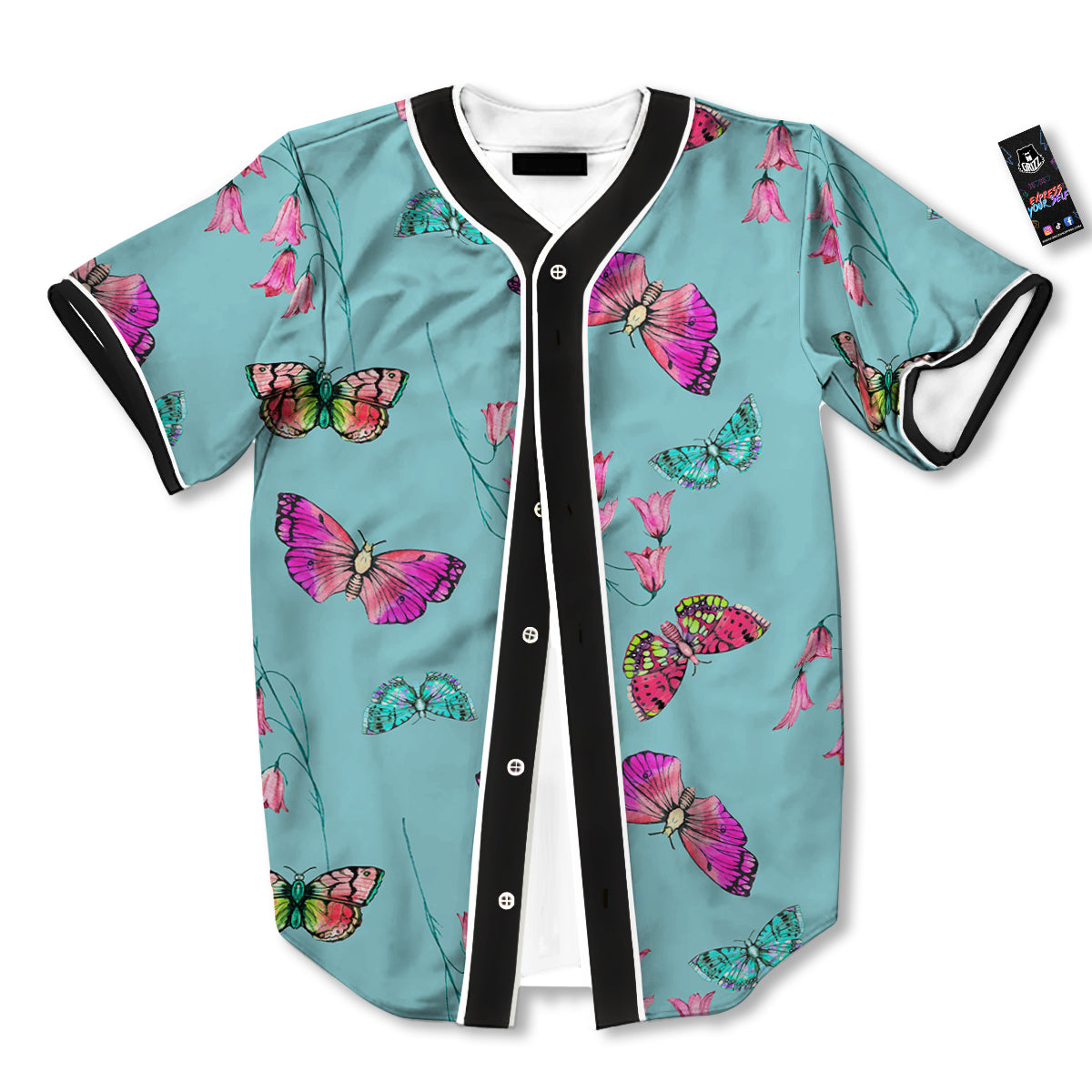 Butterfly Pink And Turquoise Print Pattern Baseball Jersey-grizzshop