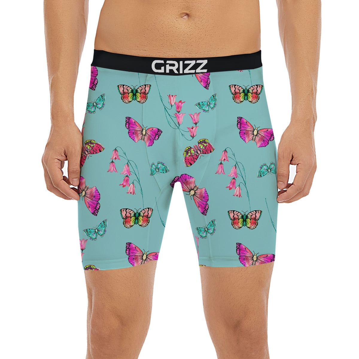 Butterfly Pink And Turquoise Print Pattern Boxer Briefs-grizzshop