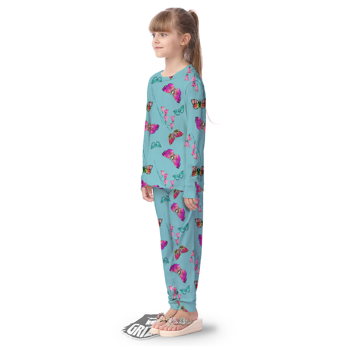 Butterfly Pink And Turquoise Print Pattern Kid's Pajamas-grizzshop