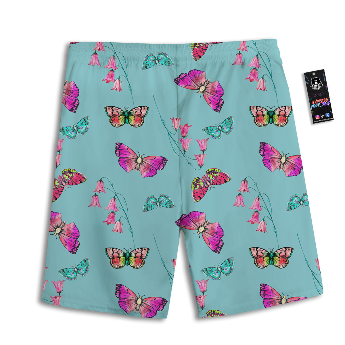 Butterfly Pink And Turquoise Print Pattern Men's Athletic Shorts