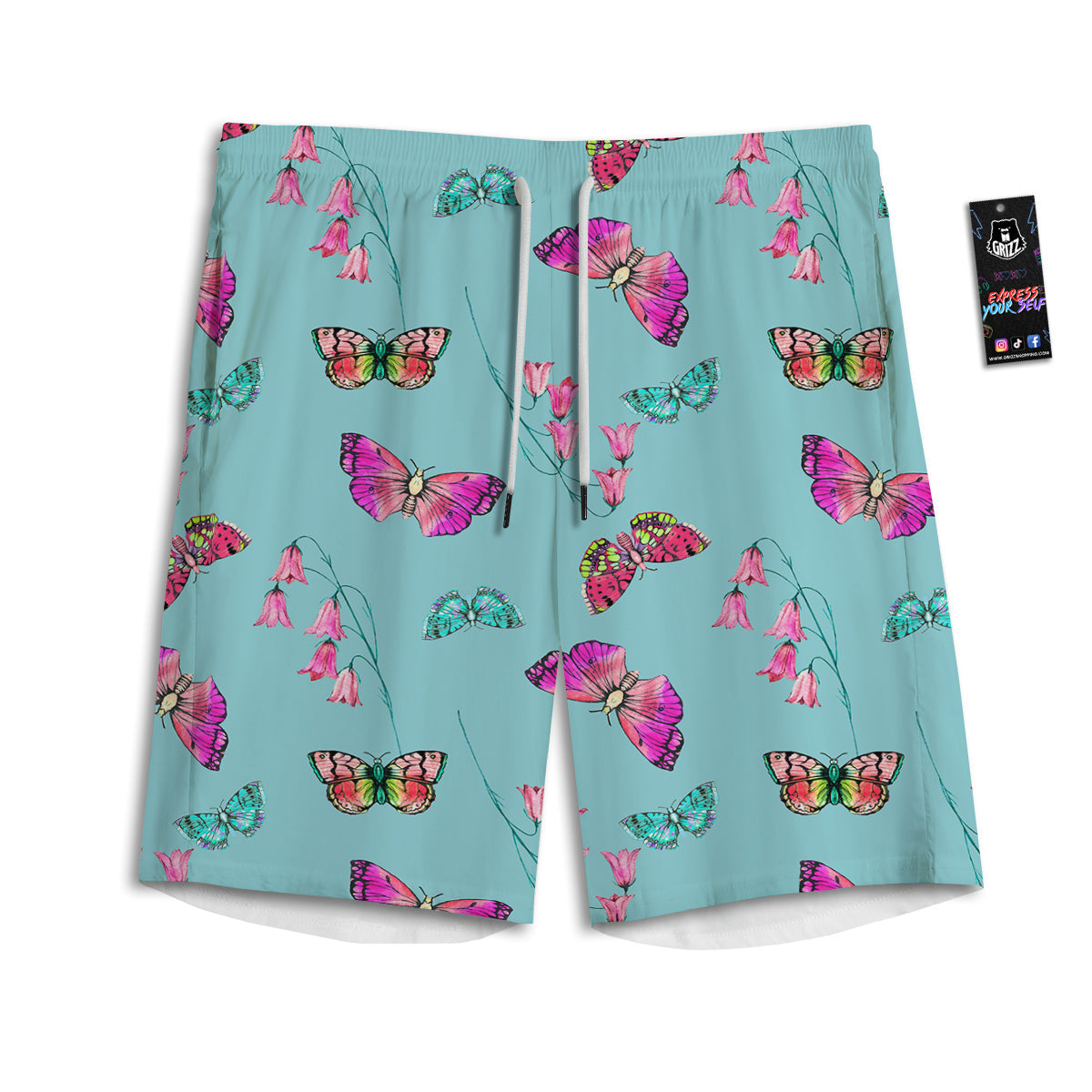 Butterfly Pink And Turquoise Print Pattern Men's Athletic Shorts