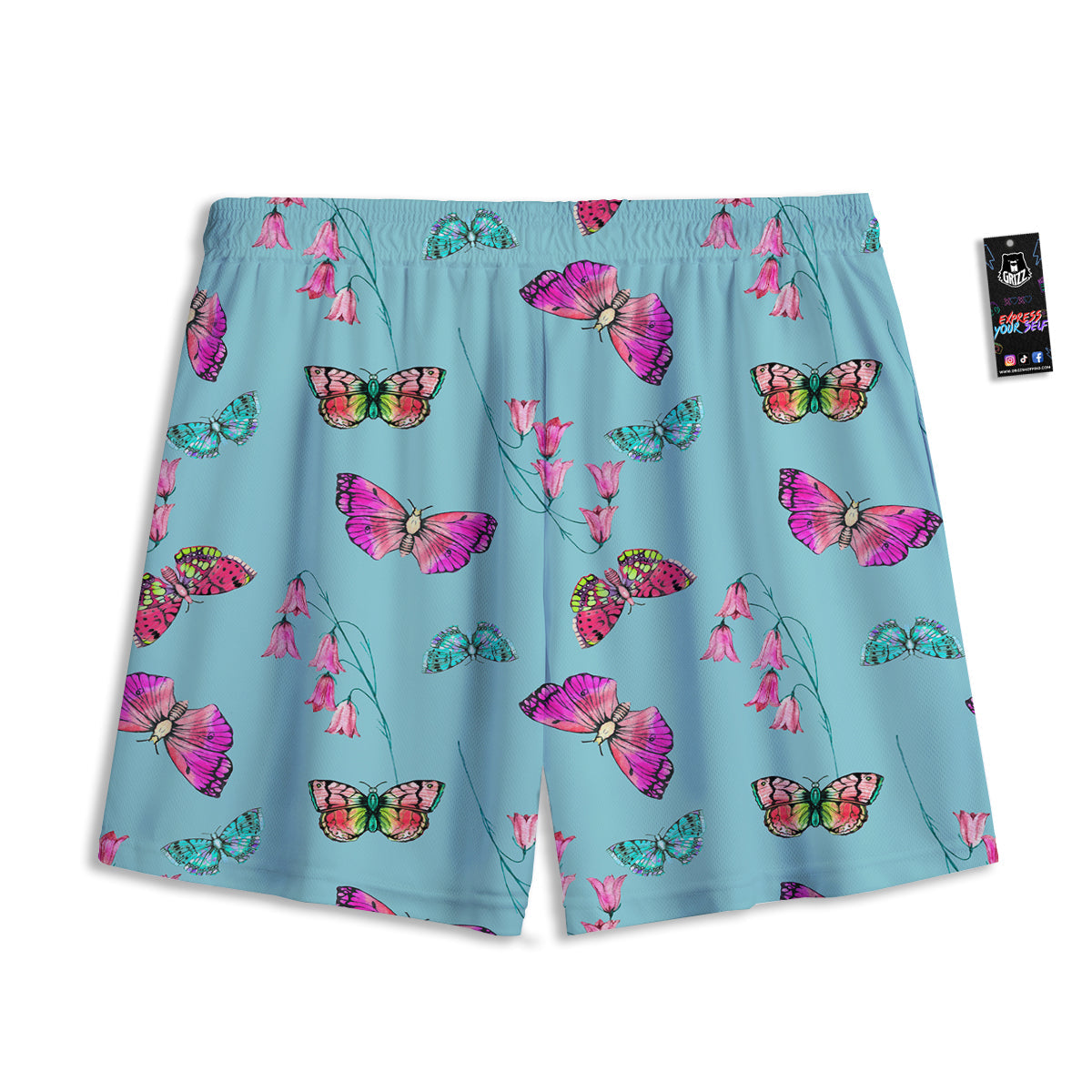 Butterfly Pink And Turquoise Print Pattern Mesh Shorts