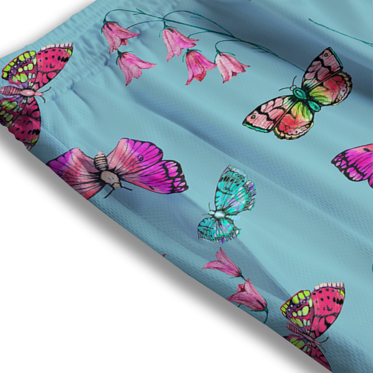 Butterfly Pink And Turquoise Print Pattern Mesh Shorts