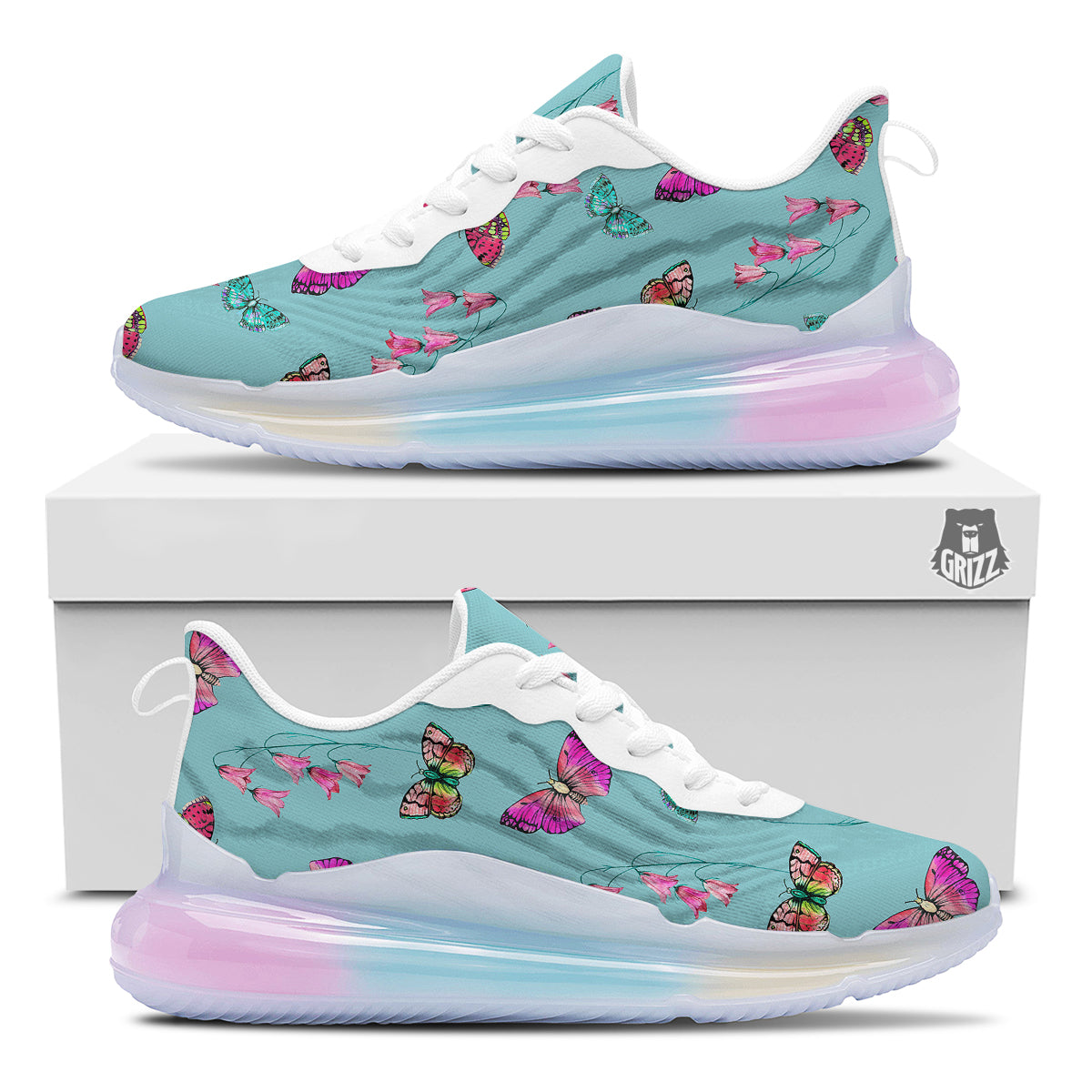 Butterfly Pink And Turquoise Print Pattern Running Sneakers-grizzshop