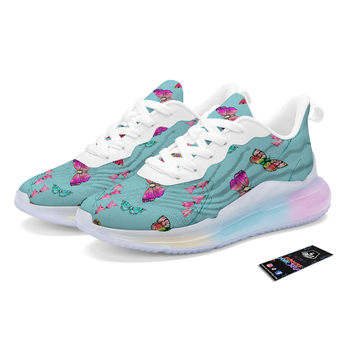 Butterfly Pink And Turquoise Print Pattern Running Sneakers-grizzshop