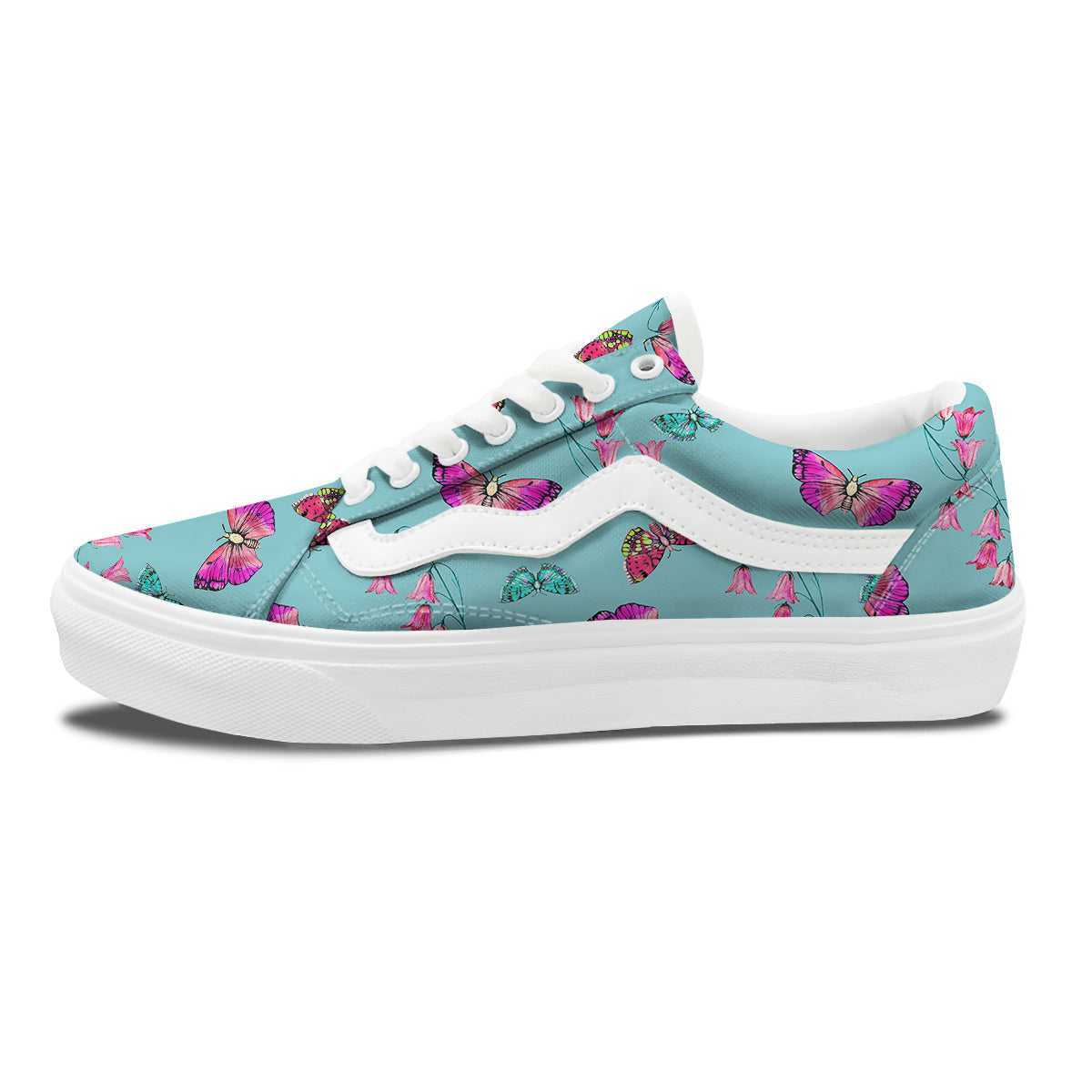 Butterfly Pink And Turquoise Print Pattern Skate Shoes-grizzshop