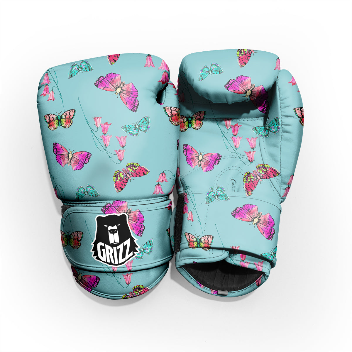 Butterfly Pink And Turquoise Print Pattern Pro Boxing Glove