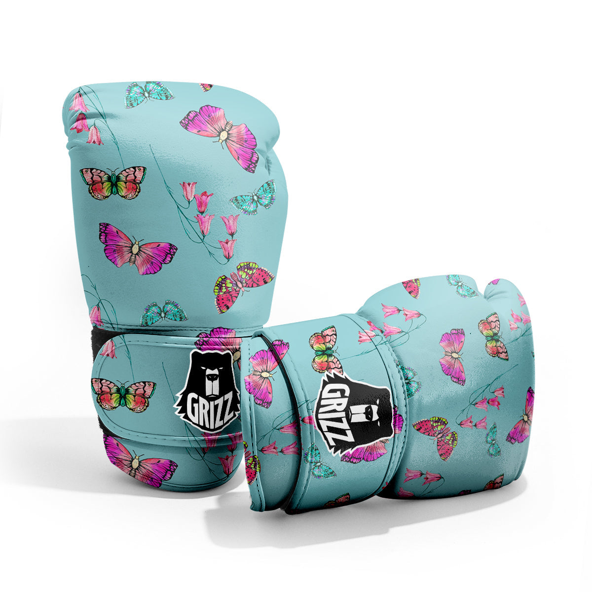 Butterfly Pink And Turquoise Print Pattern Pro Boxing Glove
