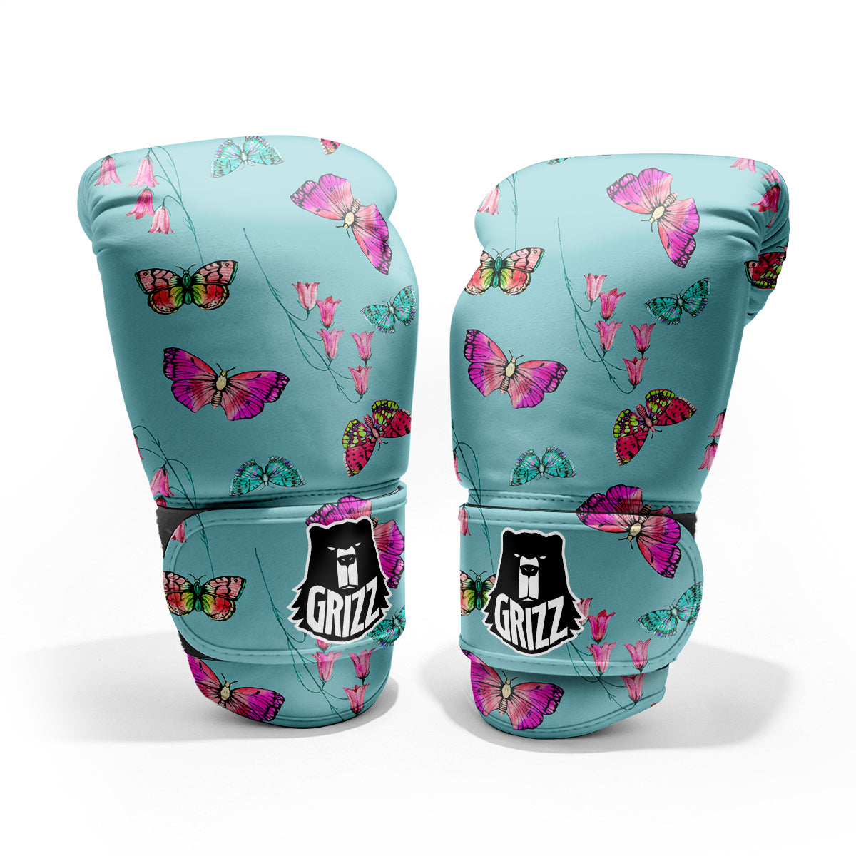 Butterfly Pink And Turquoise Print Pattern Pro Boxing Glove