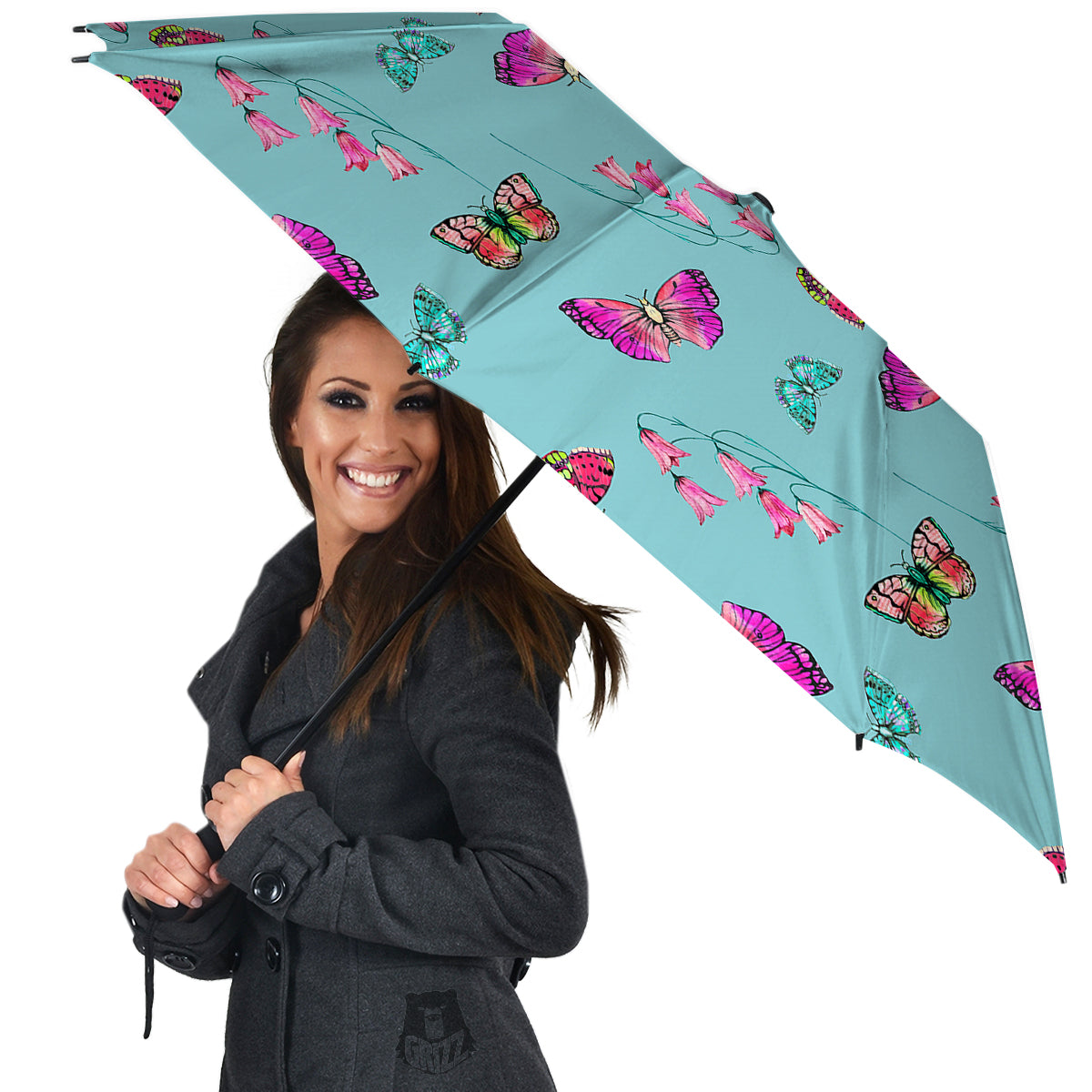 Butterfly Pink And Turquoise Print Pattern Umbrella-grizzshop