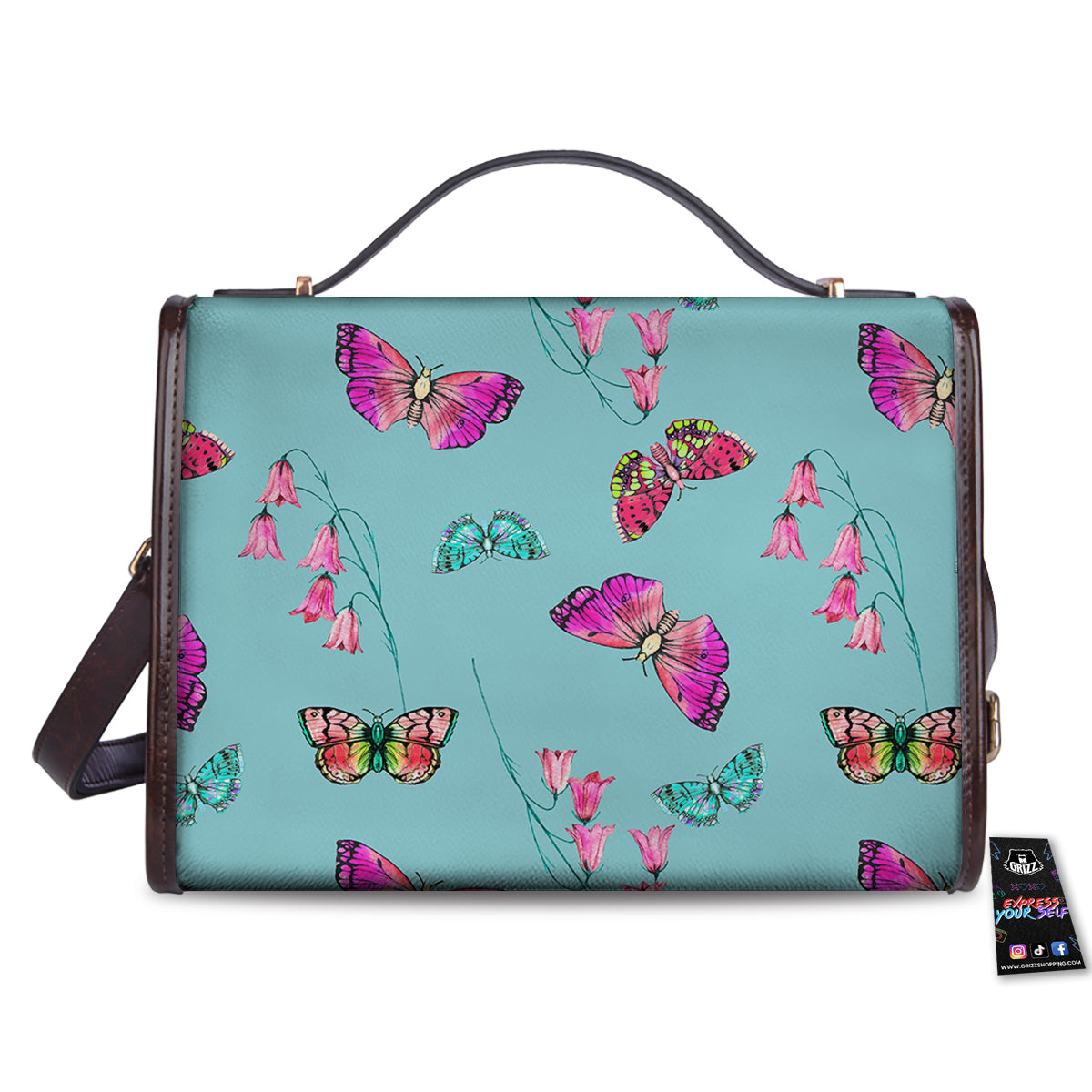 Butterfly Pink And Turquoise Print Pattern Women's Satchel Bag-grizzshop