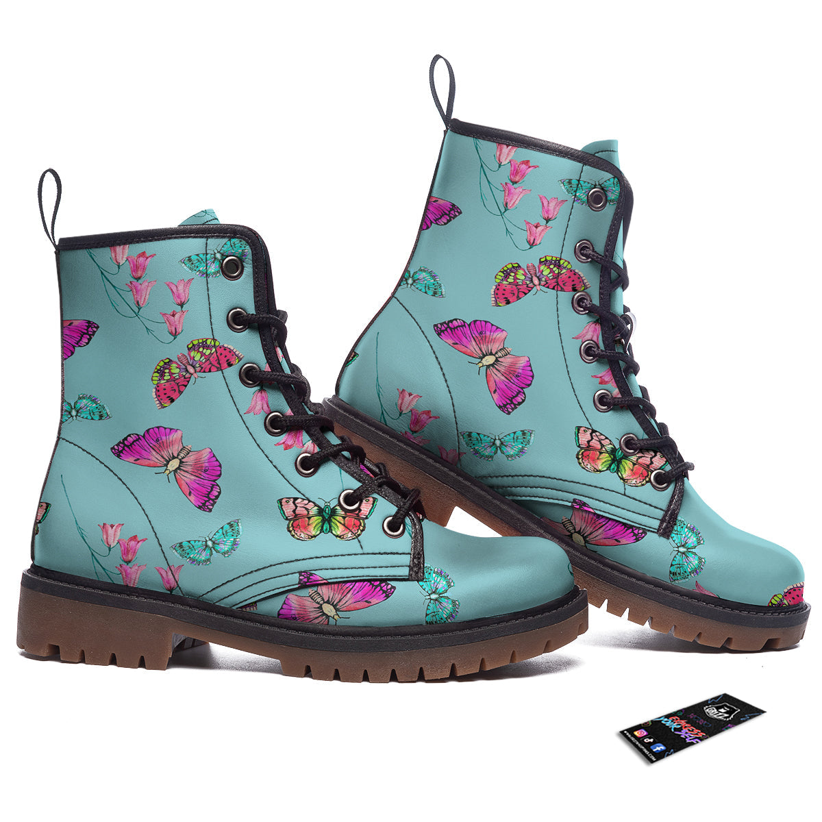 Butterfly Pink And Turquoise Print Pattern Work Boots-grizzshop