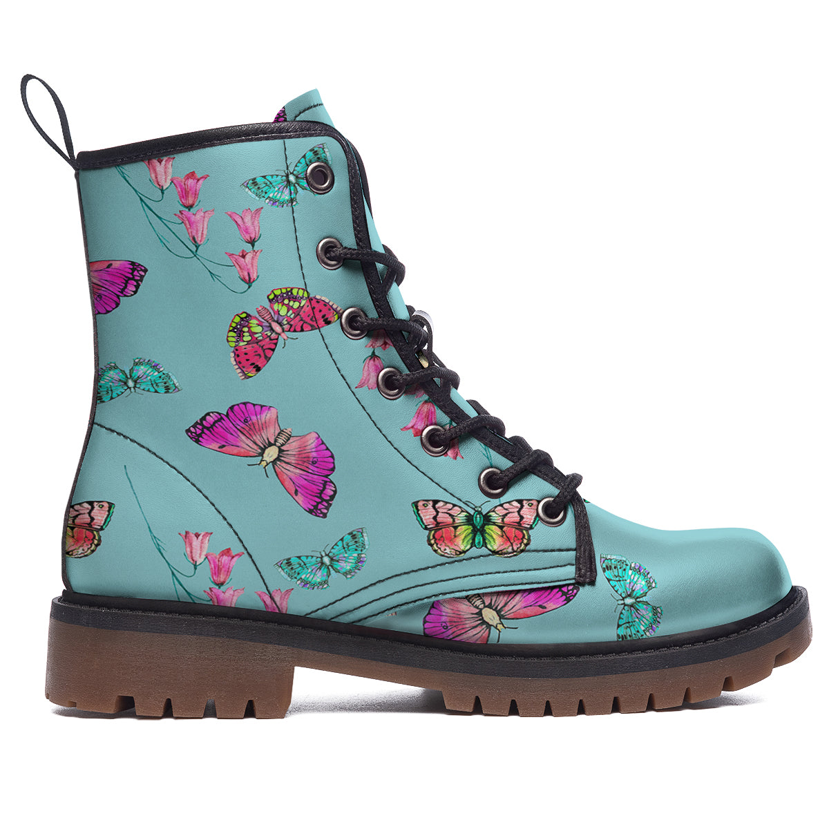 Butterfly Pink And Turquoise Print Pattern Work Boots-grizzshop