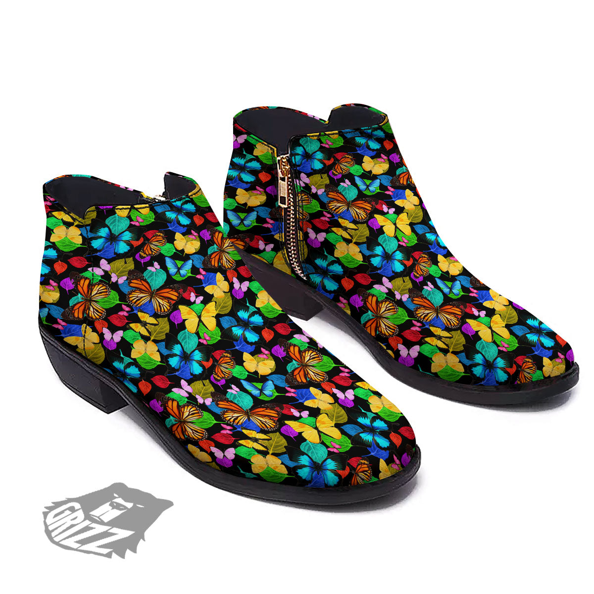 Butterfly Rainbow Print Pattern Ankle Boots-grizzshop