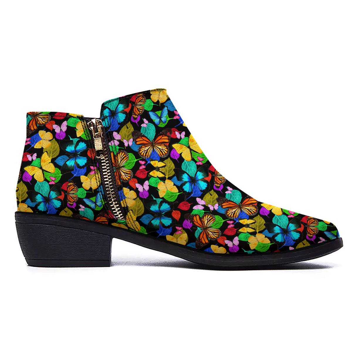 Butterfly Rainbow Print Pattern Ankle Boots-grizzshop