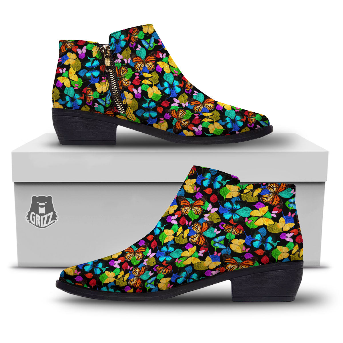 Butterfly Rainbow Print Pattern Ankle Boots-grizzshop