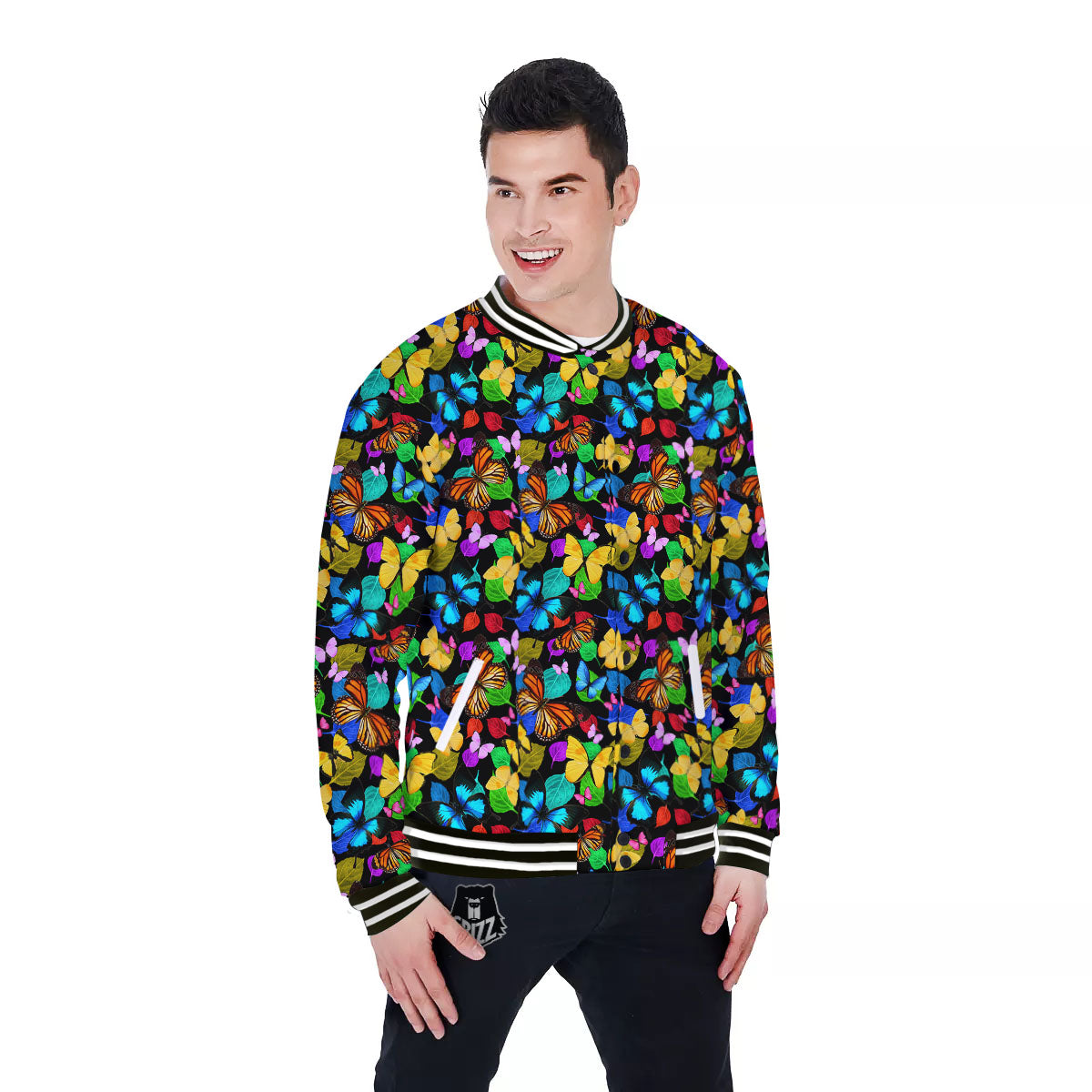 Butterfly Rainbow Print Pattern Baseball Jacket-grizzshop