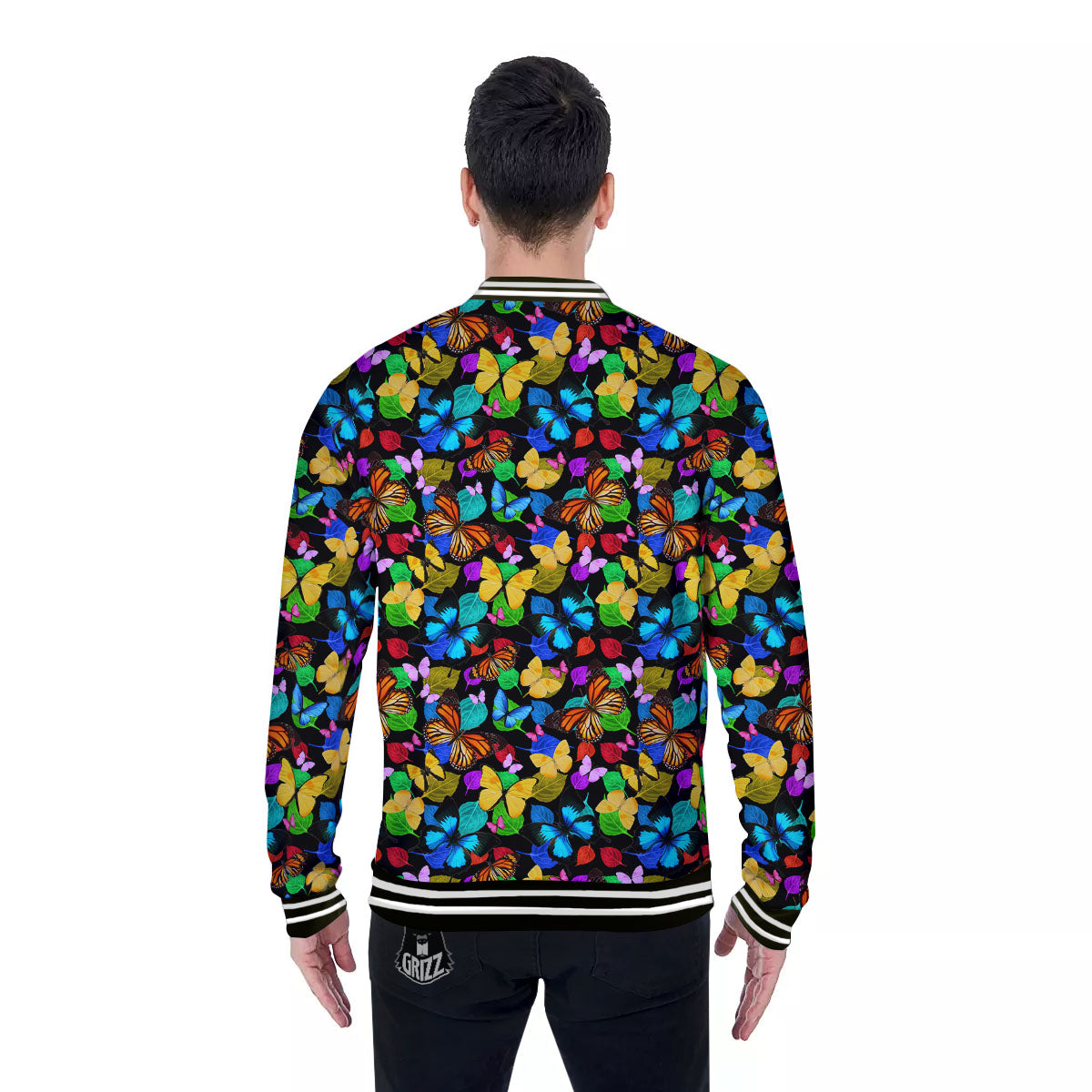 Butterfly Rainbow Print Pattern Baseball Jacket-grizzshop