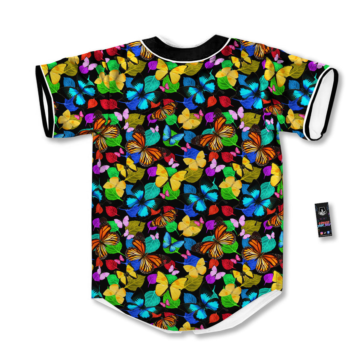 Butterfly Rainbow Print Pattern Baseball Jersey-grizzshop