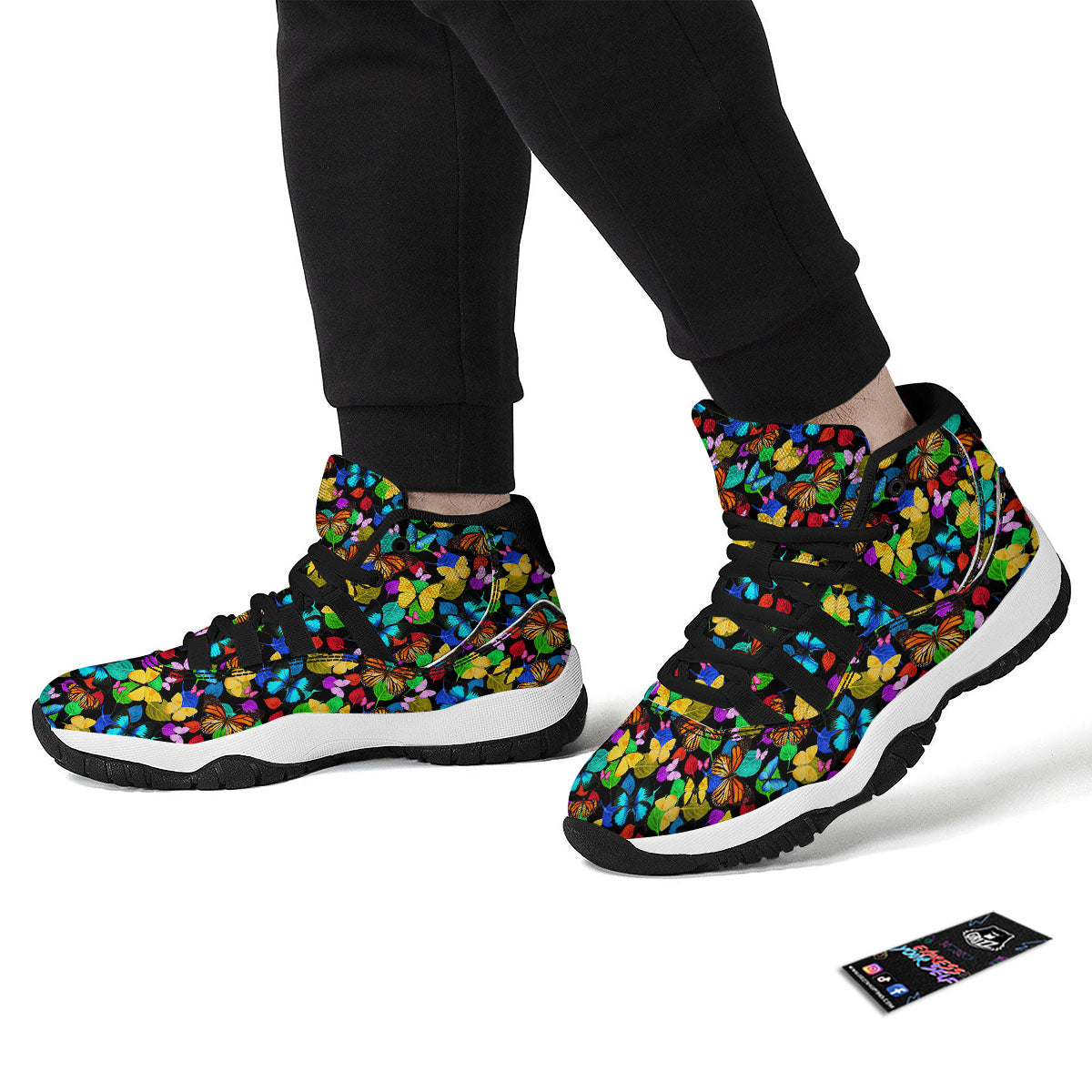 Butterfly Rainbow Print Pattern Black Bball Shoes-grizzshop