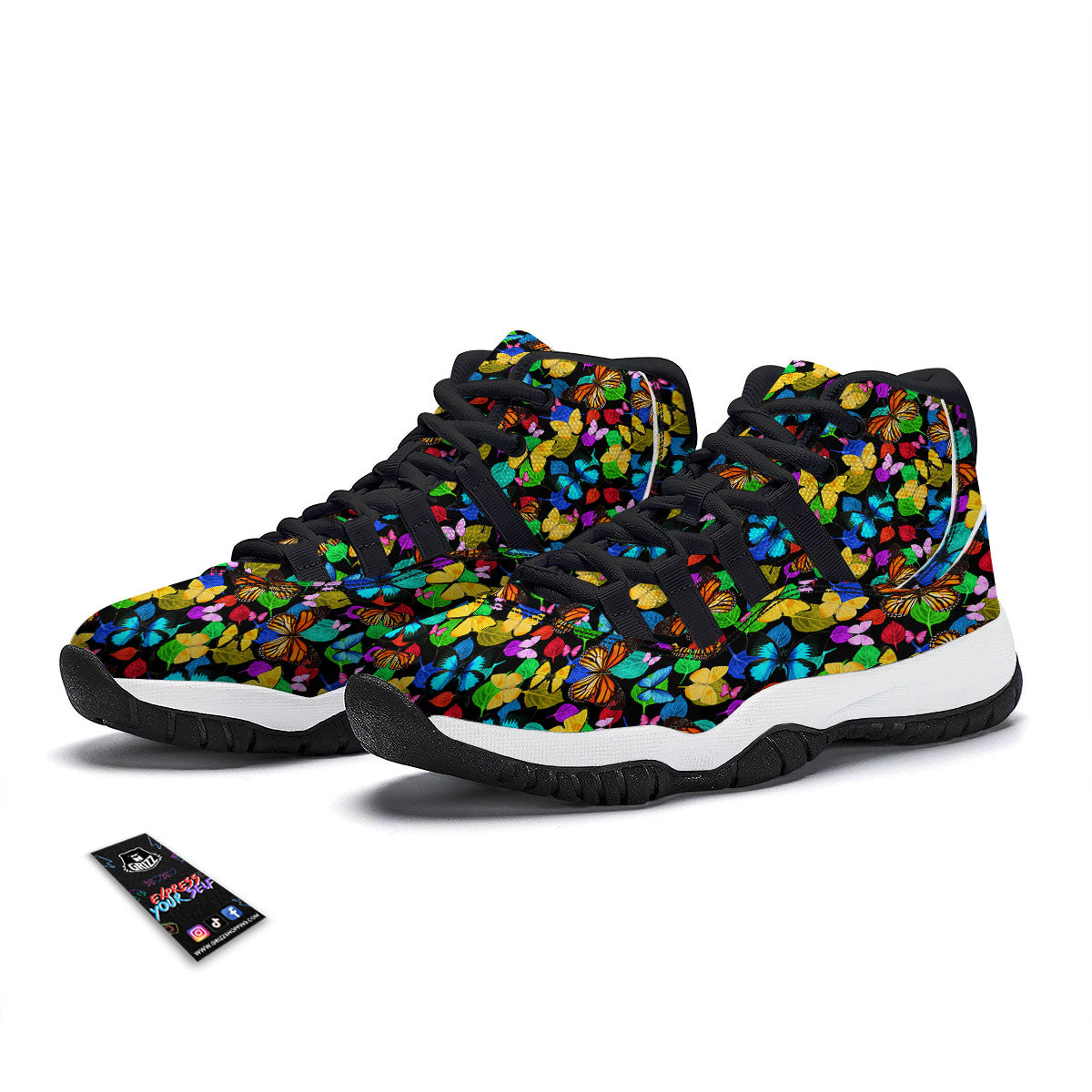 Butterfly Rainbow Print Pattern Black Bball Shoes-grizzshop