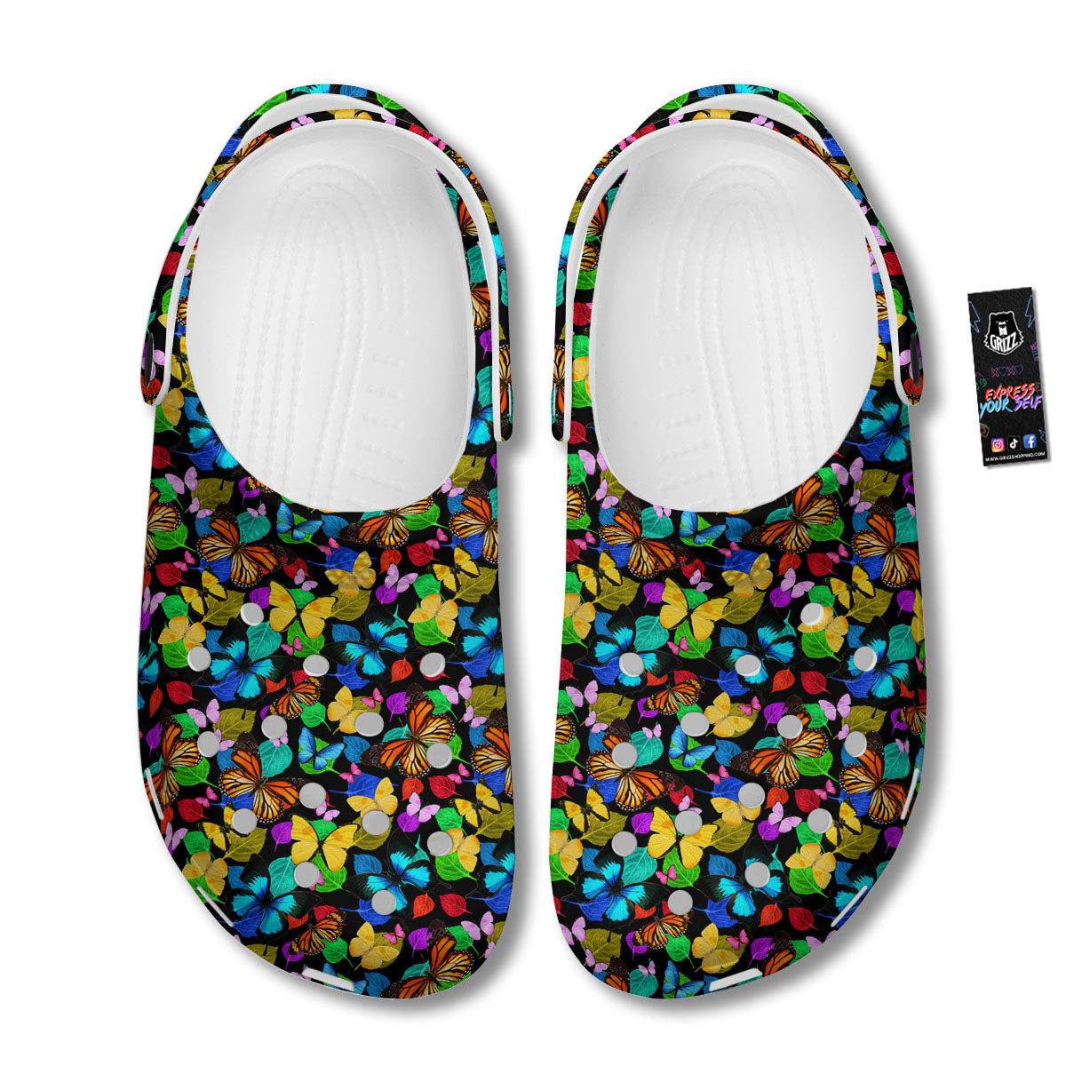 Butterfly Rainbow Print Pattern Clog-grizzshop