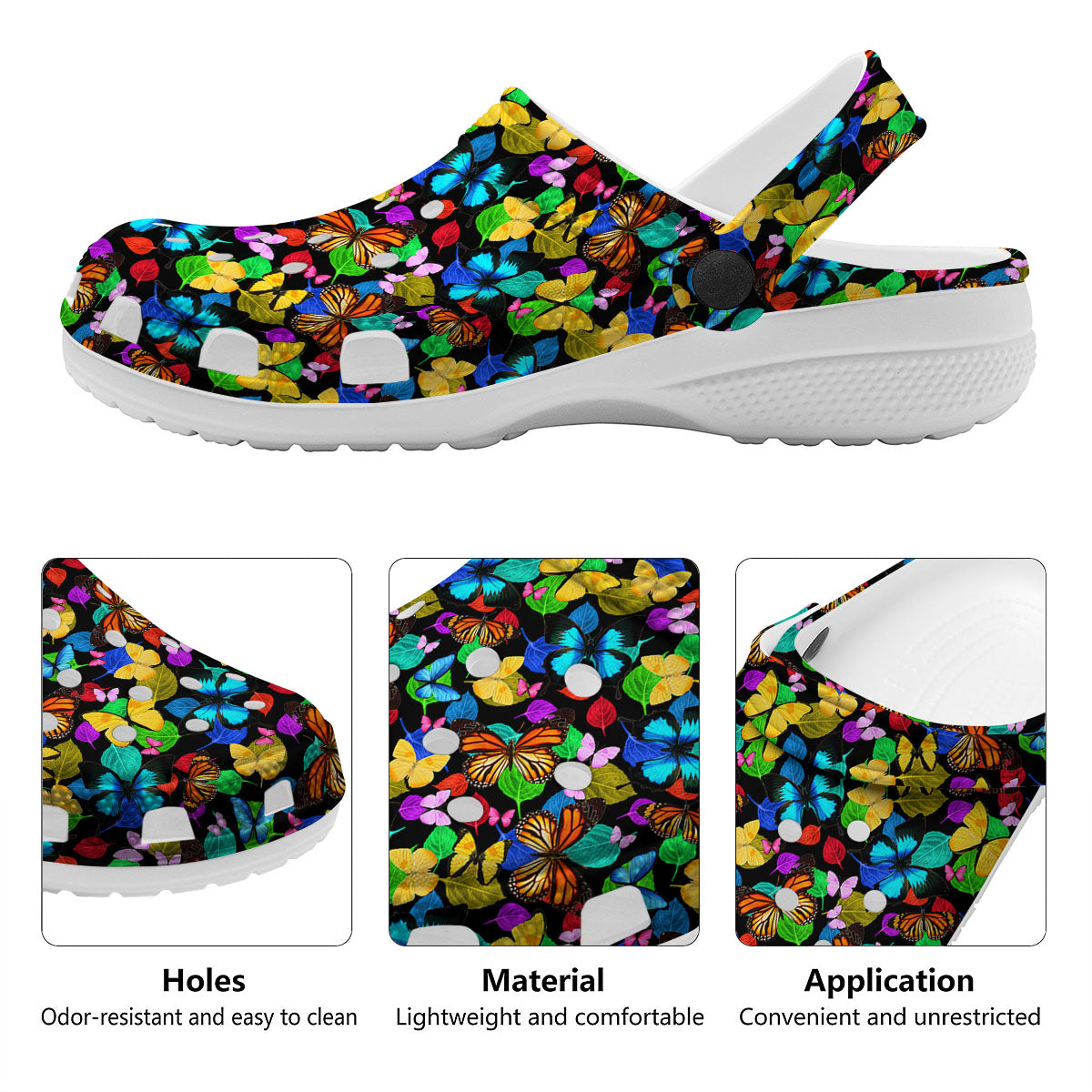 Butterfly Rainbow Print Pattern Clog-grizzshop