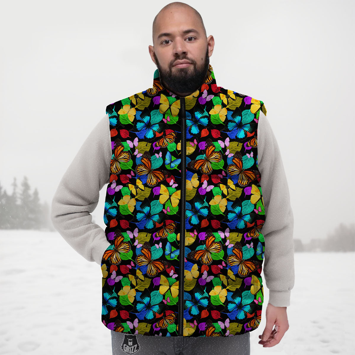 Butterfly Rainbow Print Pattern Down Vest