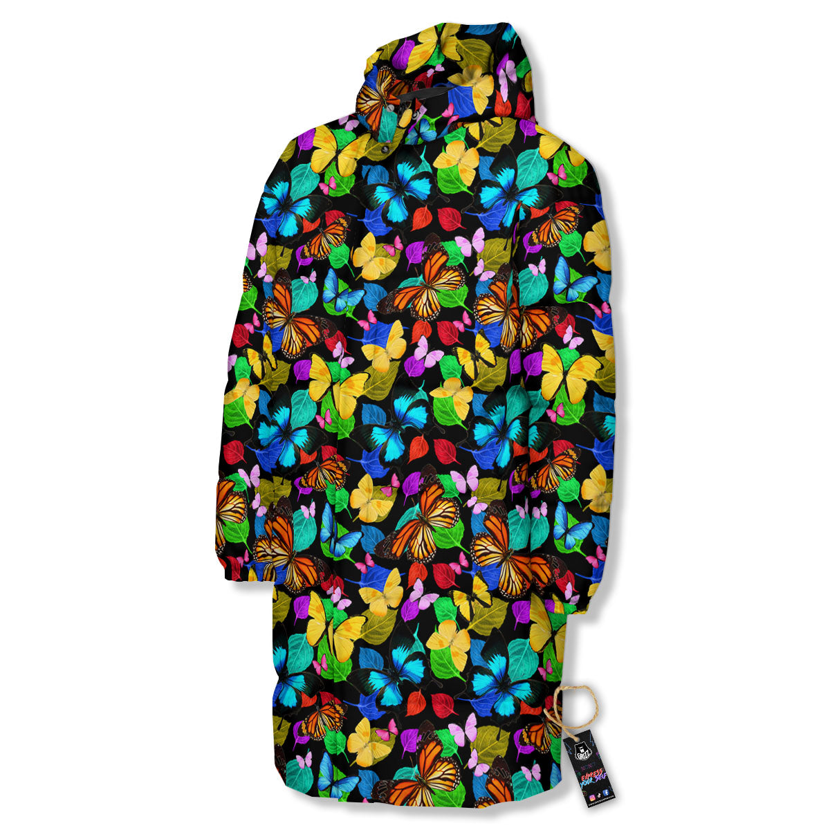 Butterfly Rainbow Print Pattern Long Down Jacket-grizzshop