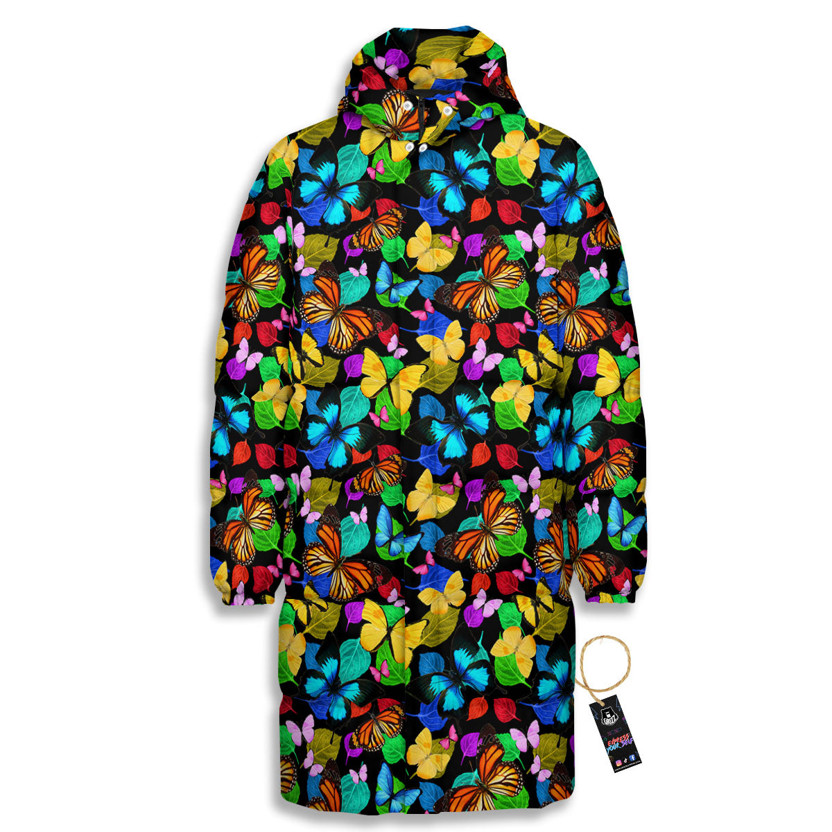 Butterfly Rainbow Print Pattern Long Down Jacket-grizzshop