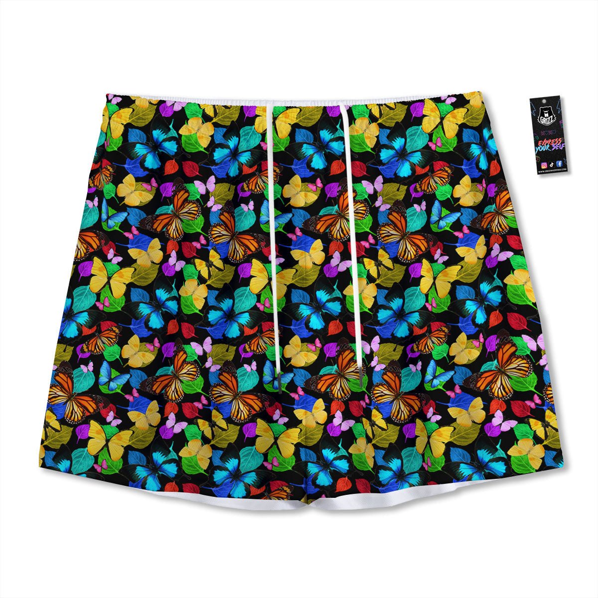 Butterfly Rainbow Print Pattern Mesh Shorts