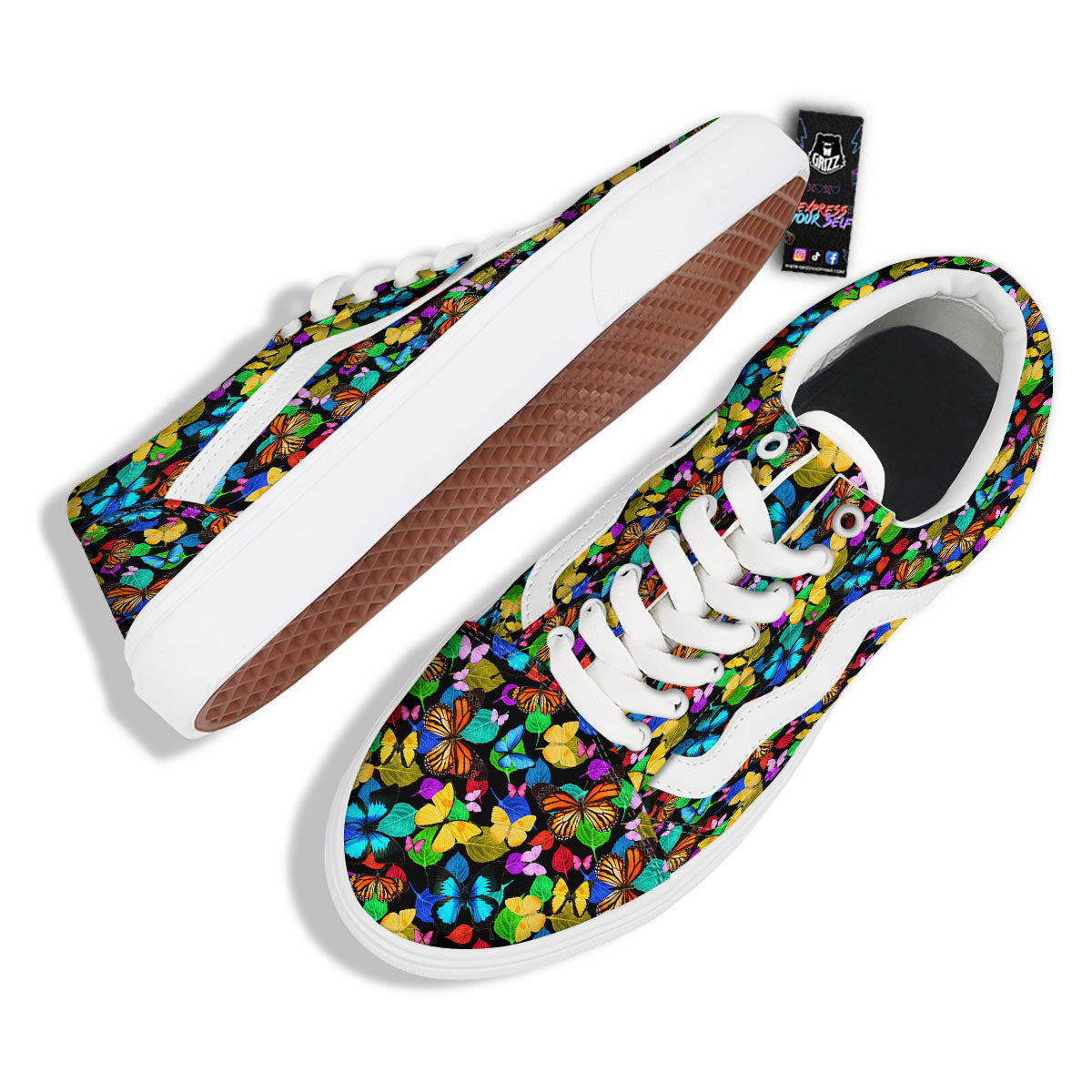 Butterfly Rainbow Print Pattern Skate Shoes-grizzshop