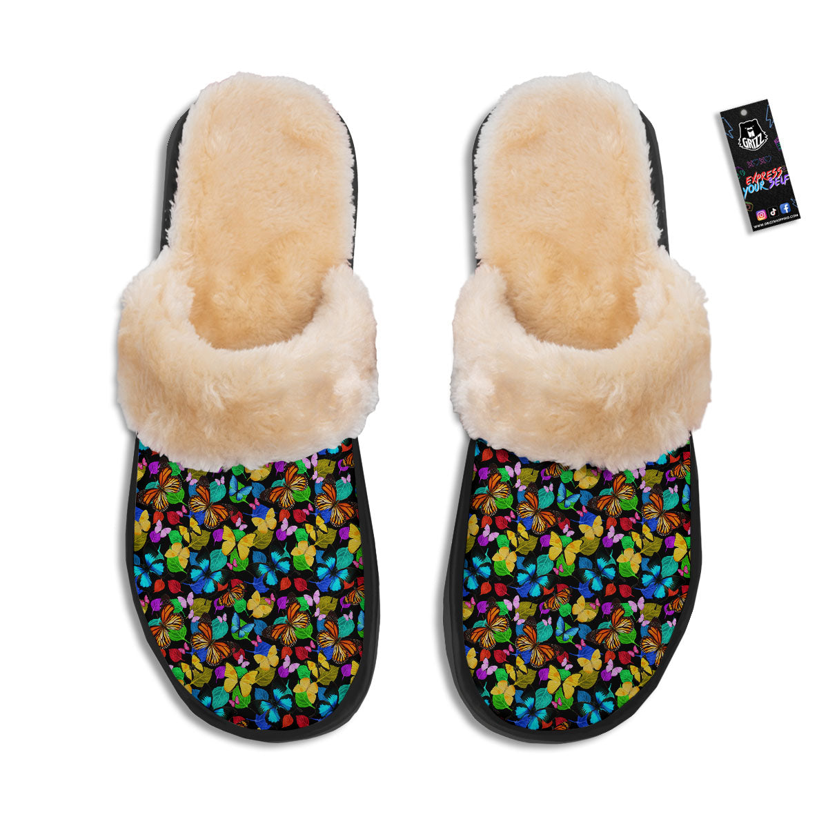 Butterfly Rainbow Print Pattern Slippers-grizzshop