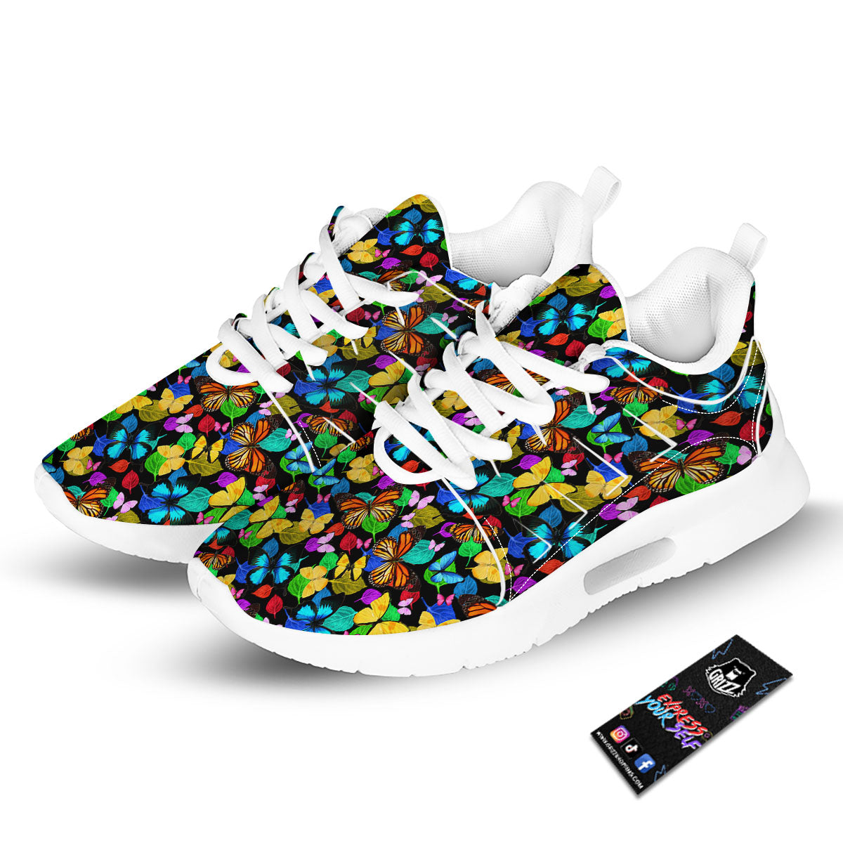 Butterfly Rainbow Print Pattern Tennis Shoes-grizzshop