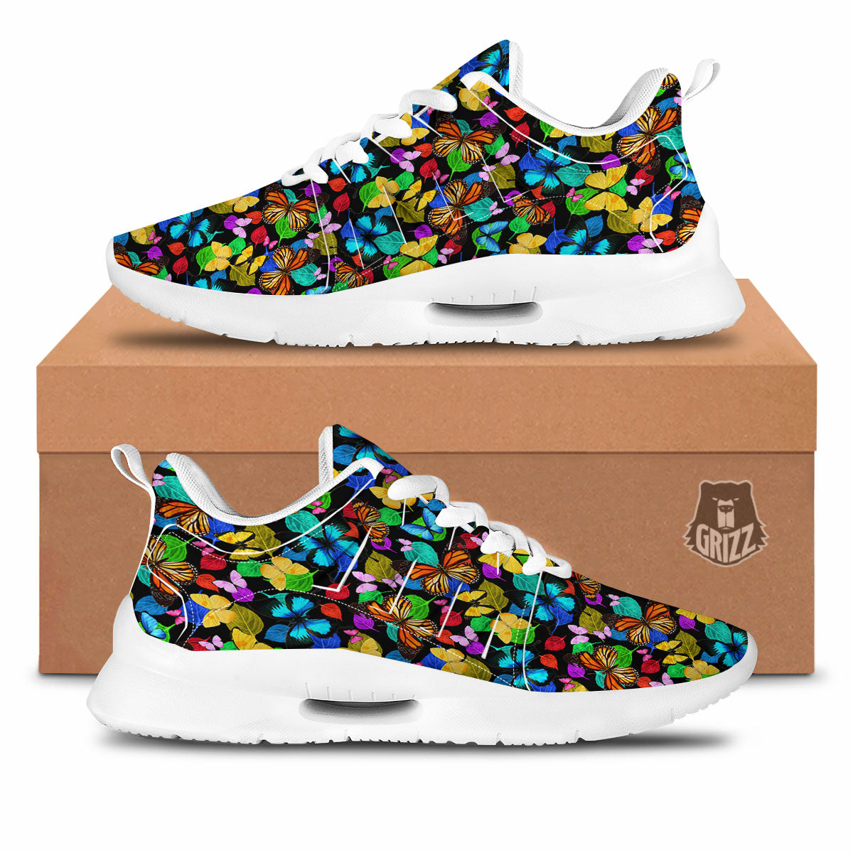 Butterfly Rainbow Print Pattern Tennis Shoes-grizzshop