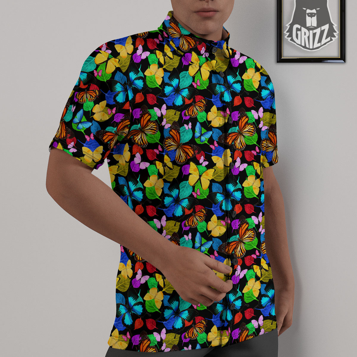 Butterfly Rainbow Print Pattern Untucked Shirts-grizzshop