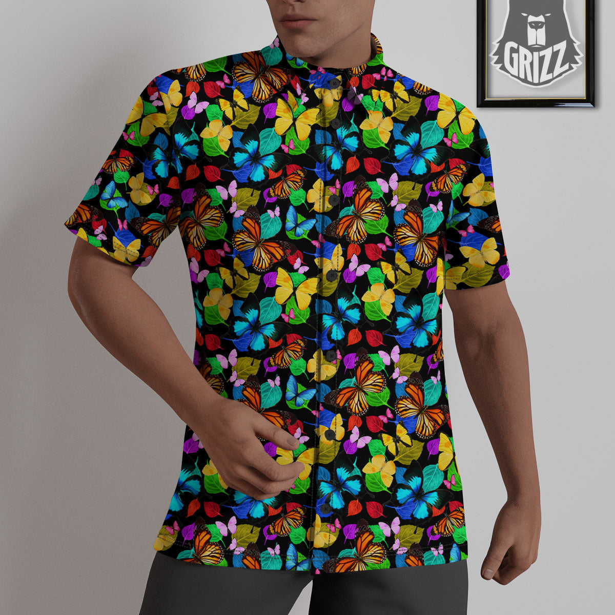 Butterfly Rainbow Print Pattern Untucked Shirts-grizzshop