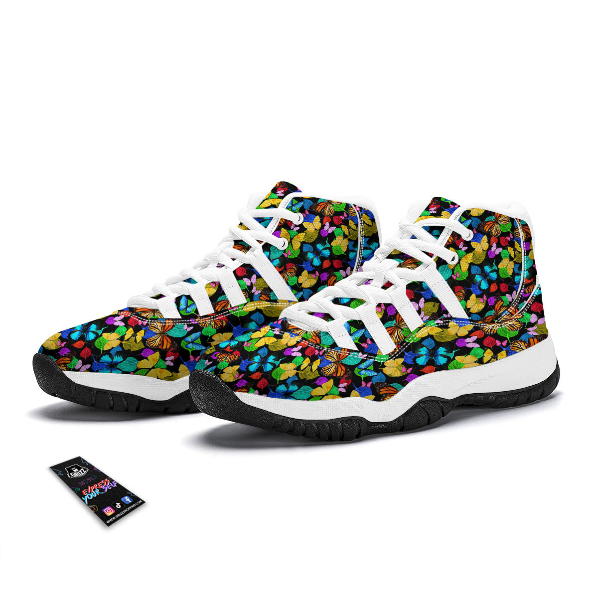 Butterfly Rainbow Print Pattern White Bball Shoes-grizzshop