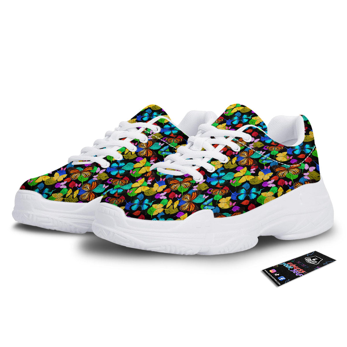 Butterfly Rainbow Print Pattern White Chunky Shoes-grizzshop