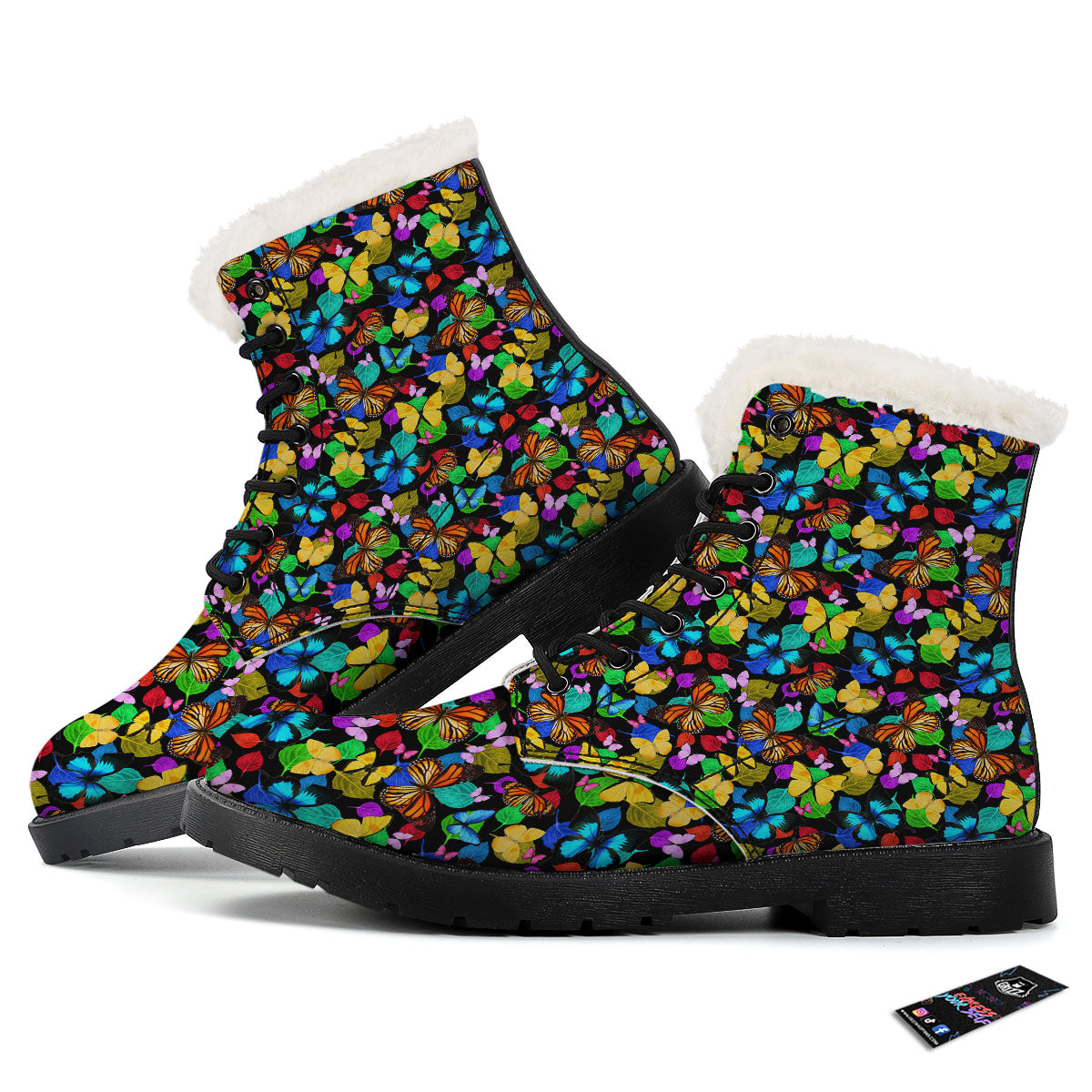 Butterfly Rainbow Print Pattern Winter Boots-grizzshop